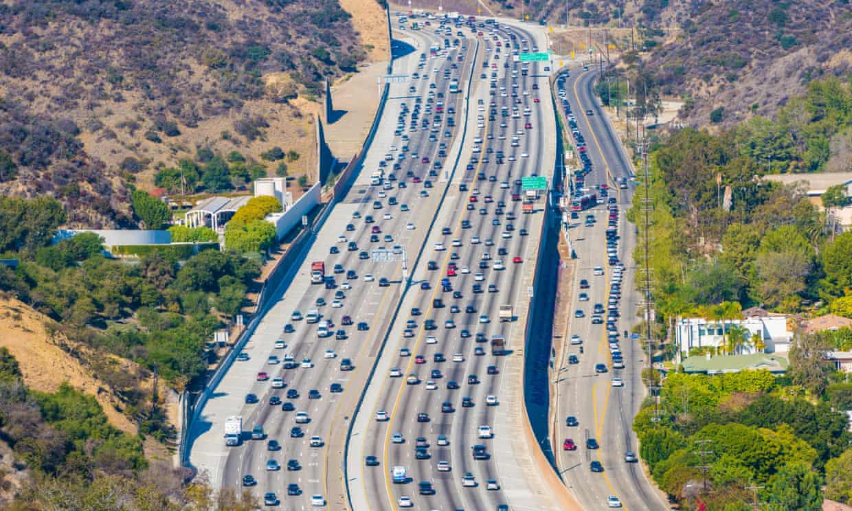 Cars on a busy highway in LA, California